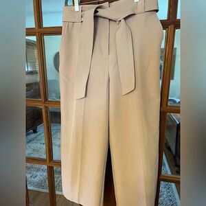 Joie Beige High-Waist Paperbag Trousers with Self Tie